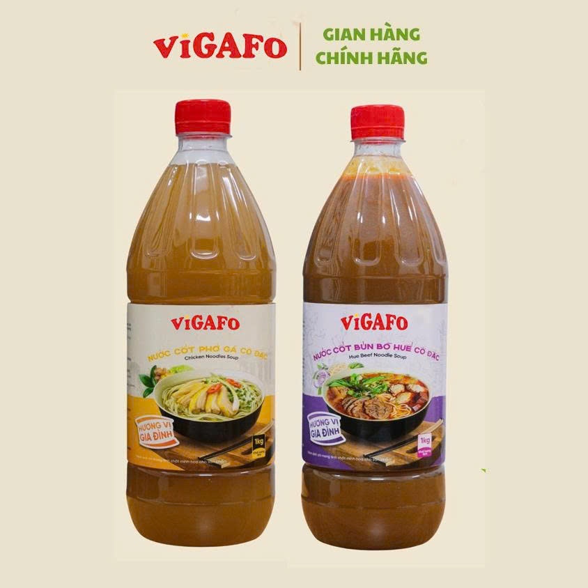 Combo 2 chai nước cốt Phở Gà - Bún Bò Huế VIGAFO 1kg,chỉ 5p cho một tô phở thơm ngon tại nhà.