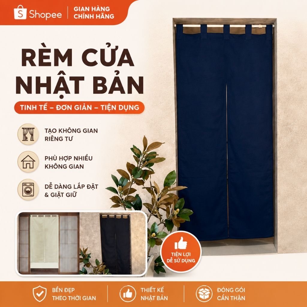 [KHÔNG NHẬN IN KHÔNG NHẬN KT THEO YÊU CẦU (chưa kèm thanh)]Màn rèm noren Nhật có quai(chưa gồm thanh treo)
