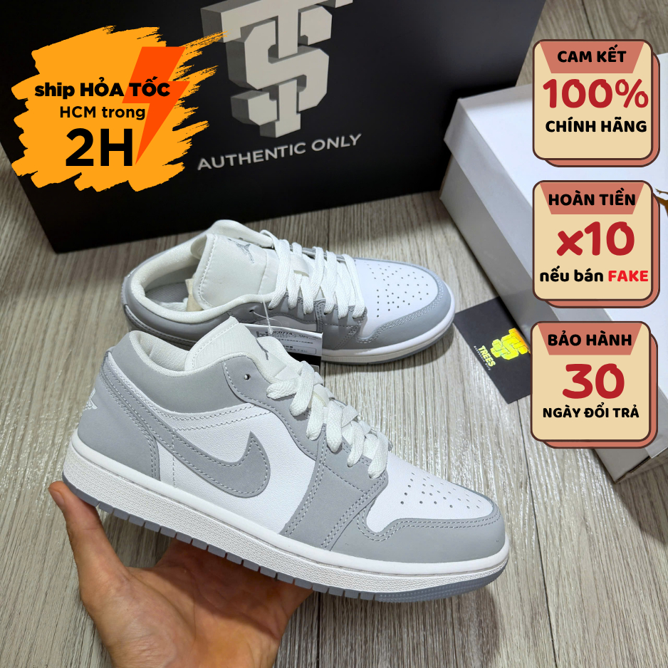 [HÀNG NHẬP JAPAN] Giày thể thao JORDAN 1 LOW WHITE WOLF GREY Xám Trắng - DC0774 105 New Full Box Tag