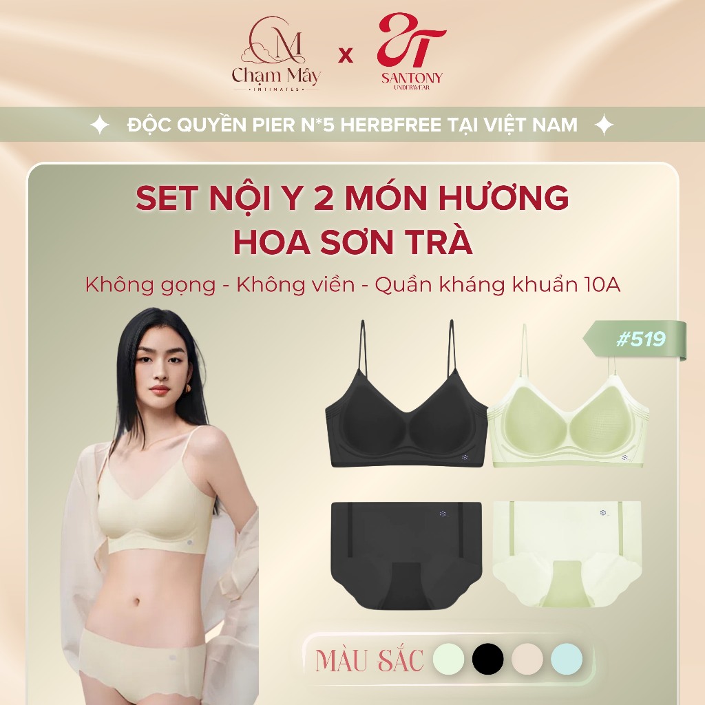 Set Nội Y Santony 2 Món Hương Hoa Sơn Trà SANTONY, Áo Cúp Ngực Thoáng Khí, Đáy Quần Kháng Khuẩn 519