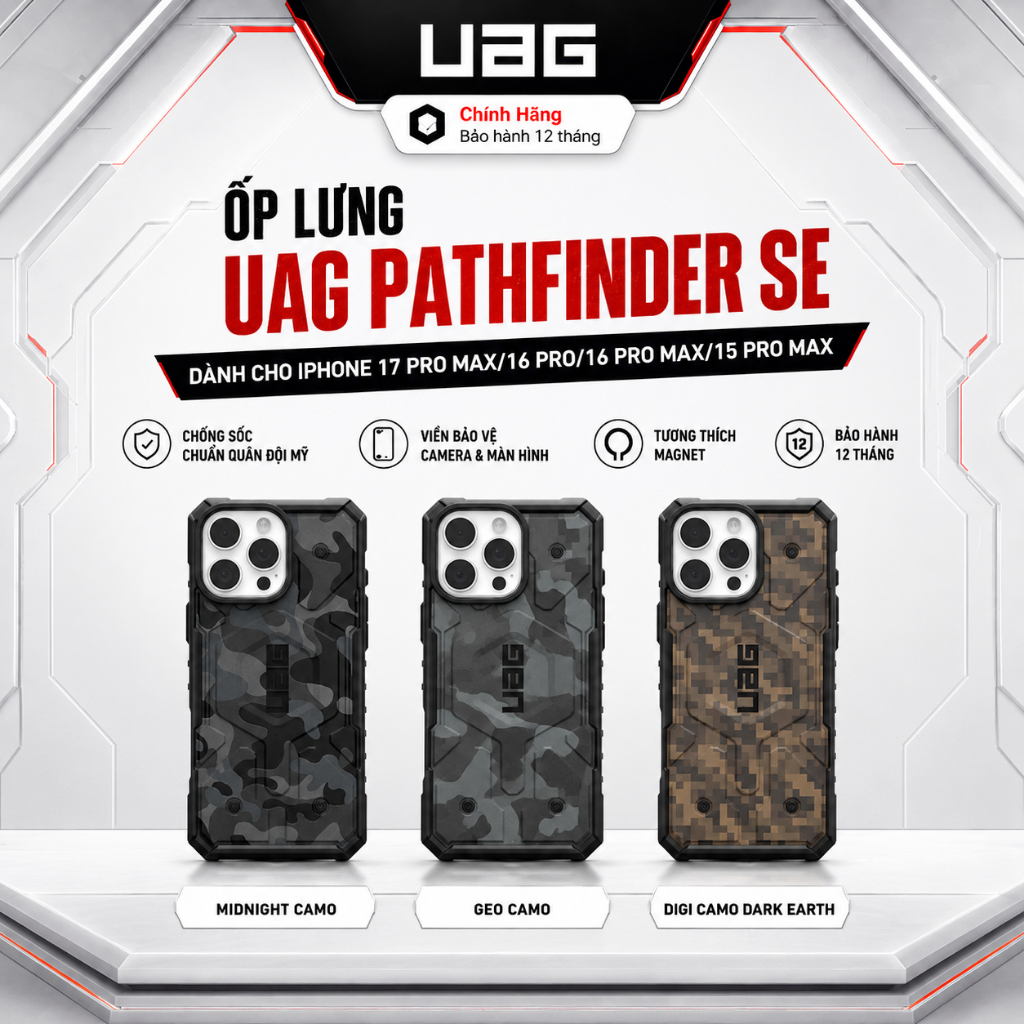 [UAG Pathfinder SE] Ốp Lưng cho iPhone 17 Pro Max/16 Pro/16 Pro Max/15 Pro Max Chính Hãng – Chống Số