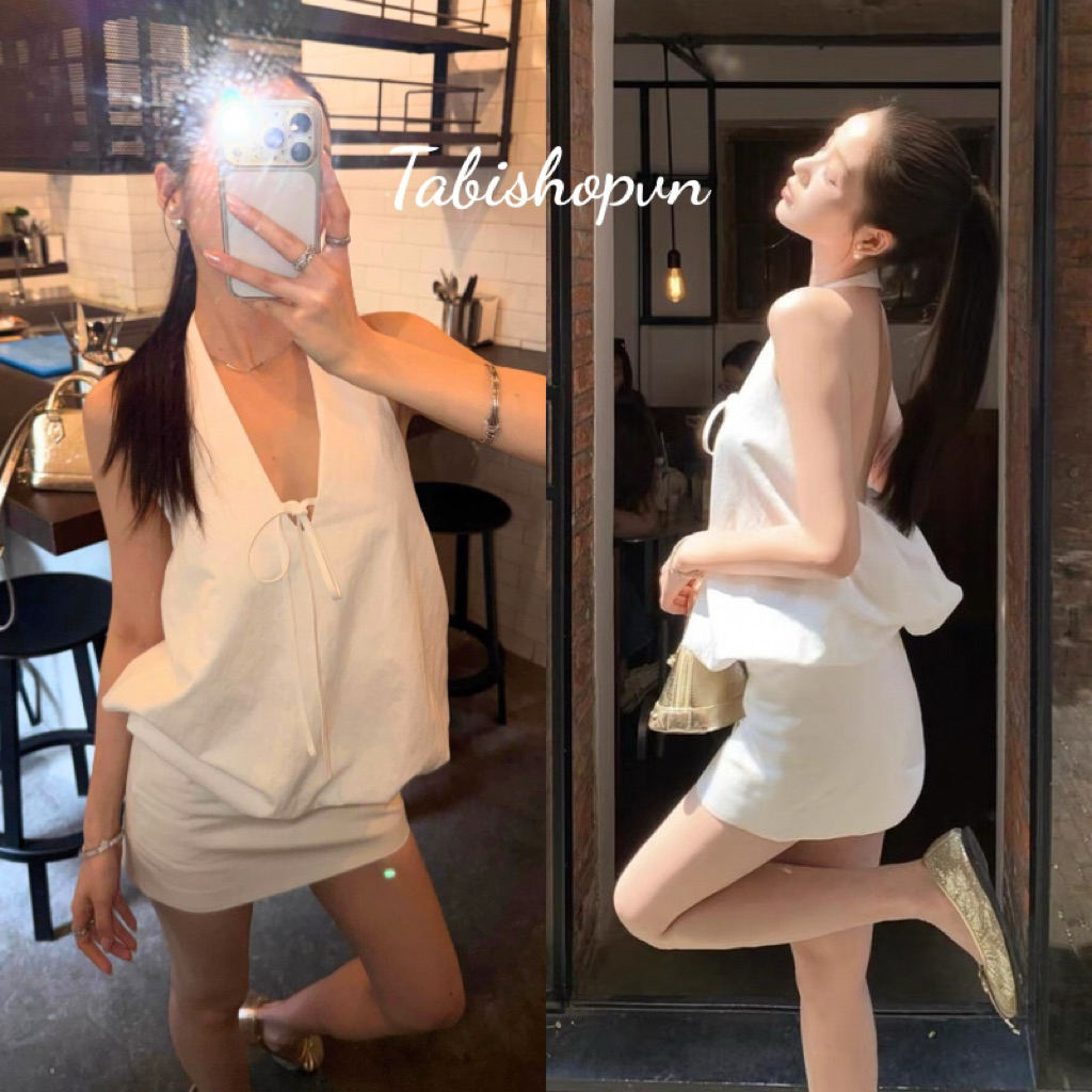 Set áo yếm bí hở lưng kèm chân váy TABISHOP Set đồ nữ trẻ trung mặc hè sang chảnh(338) | BigBuy360 - bigbuy360.vn