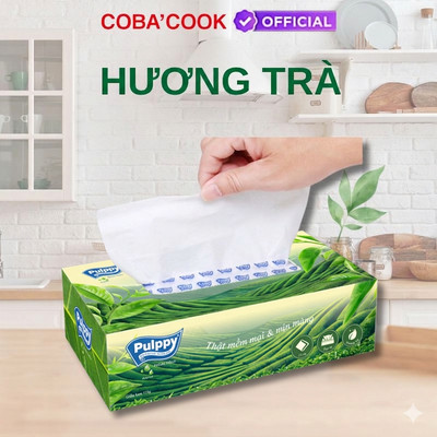 Giấy Lụa Hộp Pulppy Hương Trà Khăn Giấy Rút 100 Tờ 2 Lớp