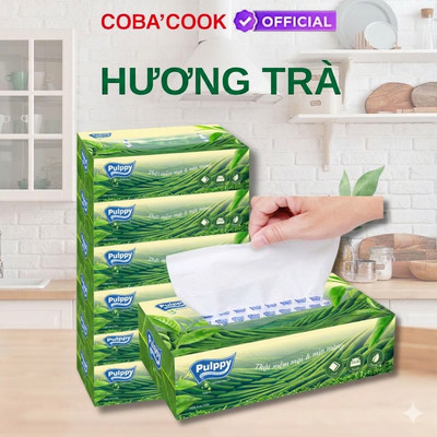 Combo 6 Giấy Lụa Hộp Pulppy Hương Trà Khăn Giấy Rút 100 Tờ 2 Lớp