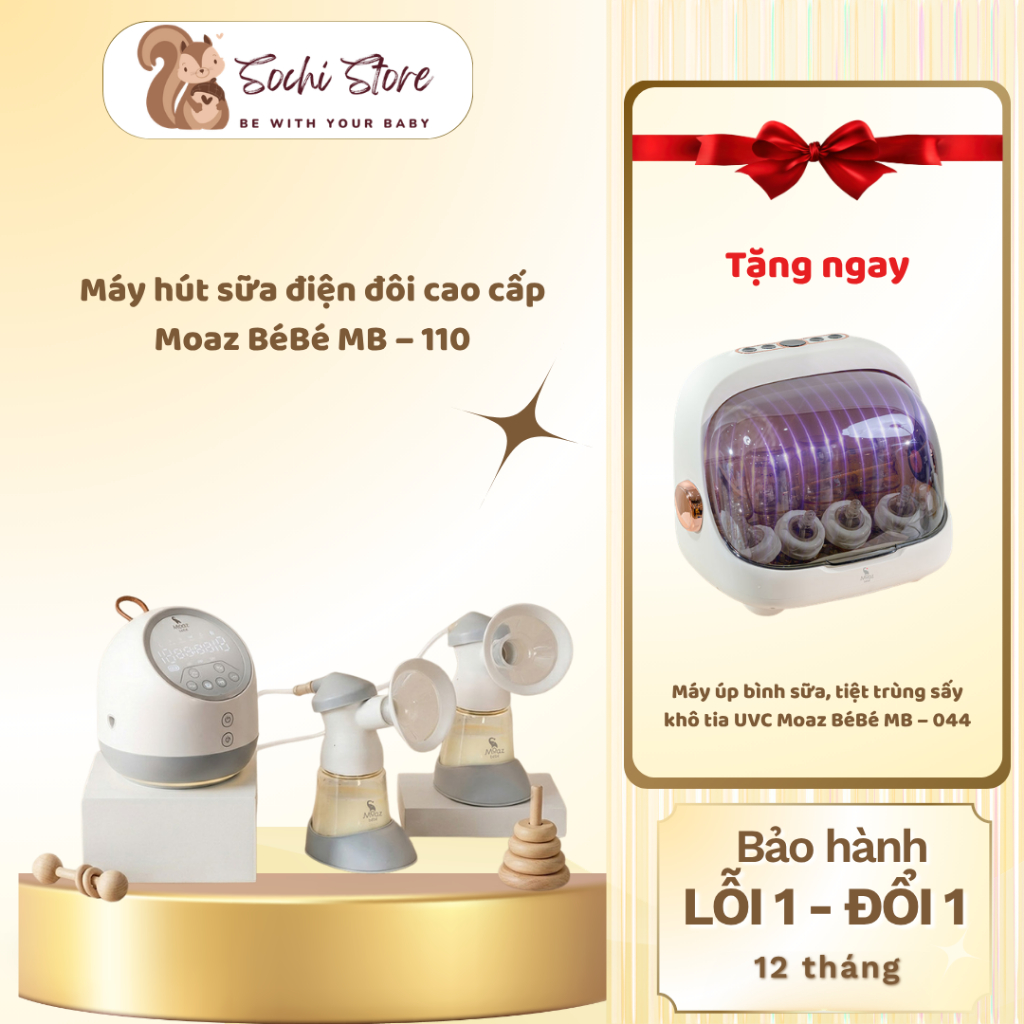 [Tặng máy tiệt trùng MB044] Máy hút sữa điện đôi cao cấp Moaz BéBé MB – 110