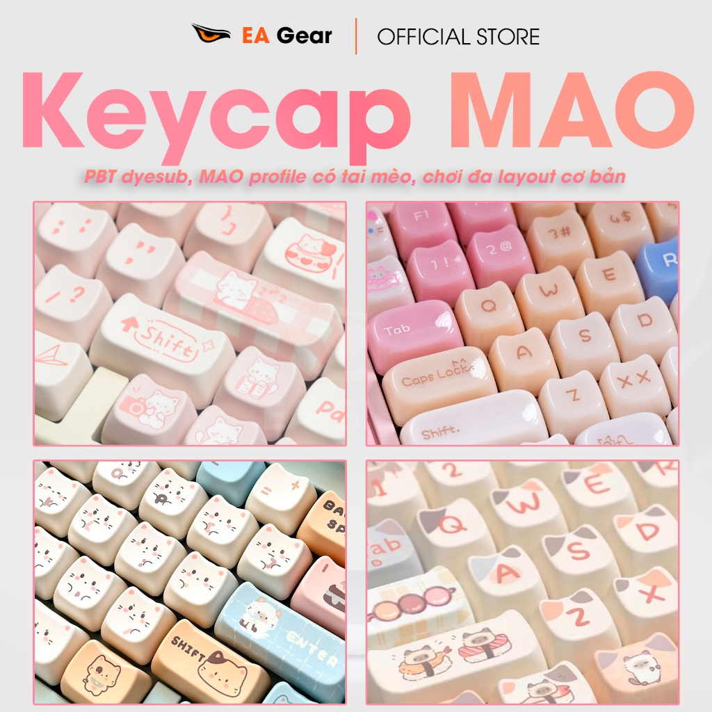 [Sẵn Giao] Keycaps MAO Có Tai Mèo Cho Bàn Phím Cơ Keycap Tai Mèo - EA Gear