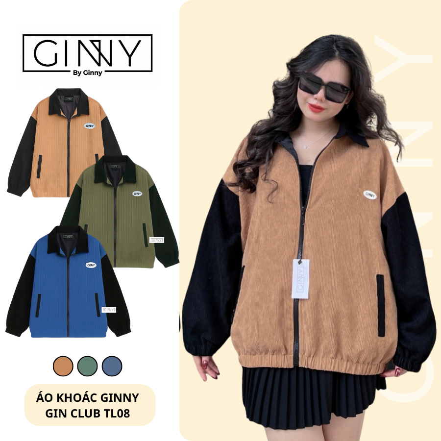 Áo khoác 𝐆𝐈𝐍𝐍𝐘 bomber varsity nhung phối Gin Club TL-08 | Áo khoác nam nữ form rộng