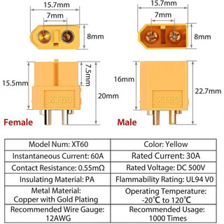 5 cặp Jack nối XT30 - XT60 - Lõi đồng mạ vàng - Cặp Đực Cái