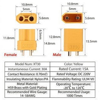 5 cặp Jack nối XT30 - XT60 - Lõi đồng mạ vàng - Cặp Đực Cái