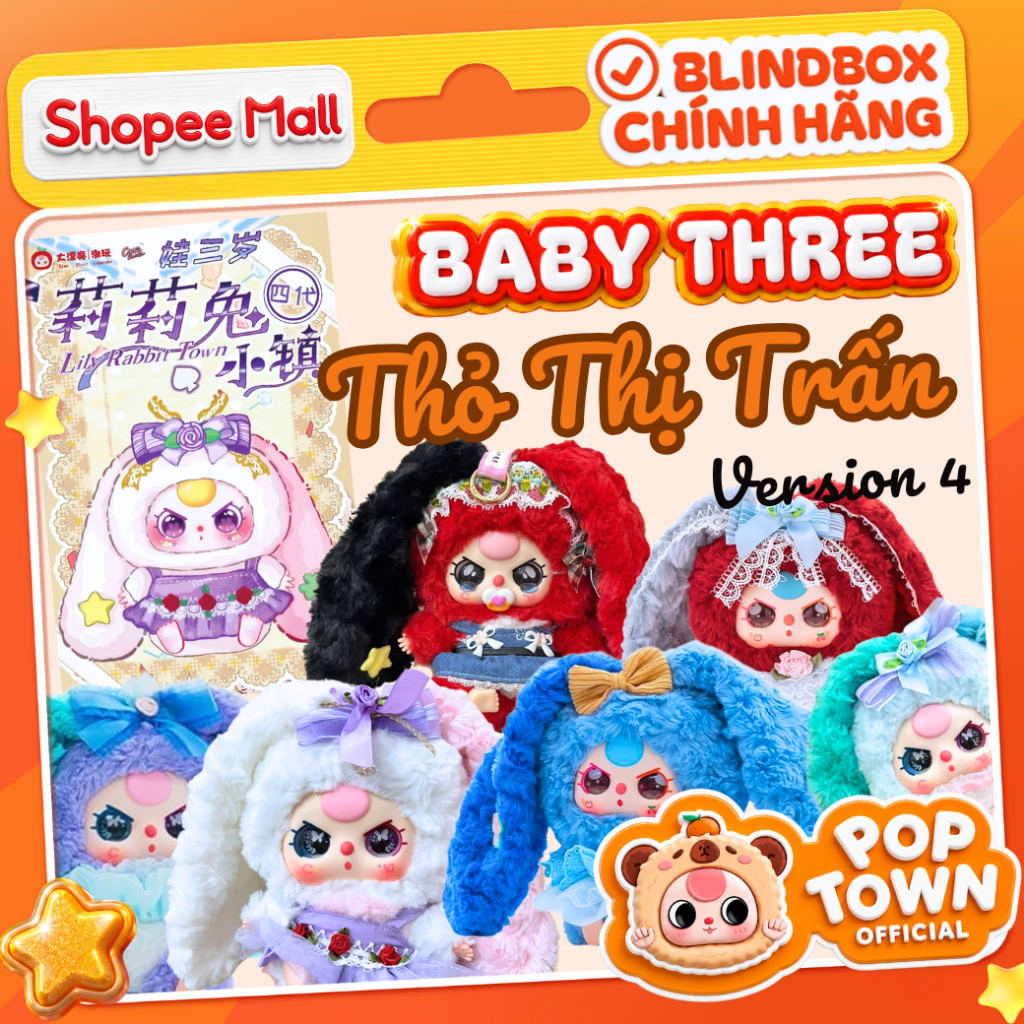 [HỎA TỐC] BABY THREE THỎ THỊ TRẤN V4 - Lily Rabbit Town - Blindbox, quà tặng, figure, gấu bông,móc k
