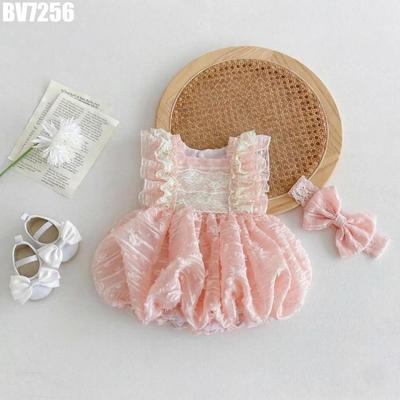 Set Body Váy Bí Voan Hoa Nổi Hồng Cho Bé Gái Sơ Sinh 1 2 Tuổi MINTSCLOSET - BV7256