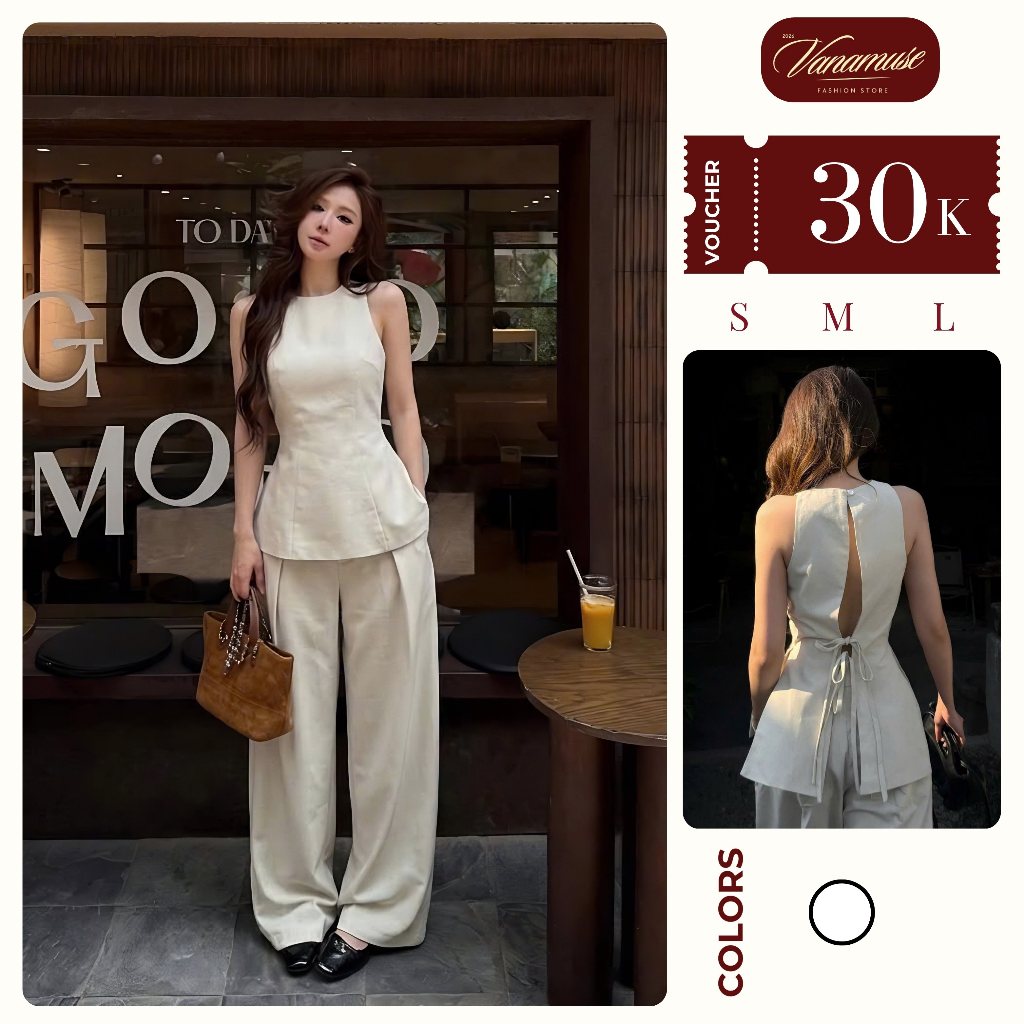 [MỞ BÁN GIẢM 30K] Set Áo Sát Nách Phối Dây Hở Lưng Mix Quần Suông Chất Liệu Linen Mềm Mặc Đi Du Lịch, Dạo Phố | BigBuy360 - bigbuy360.vn