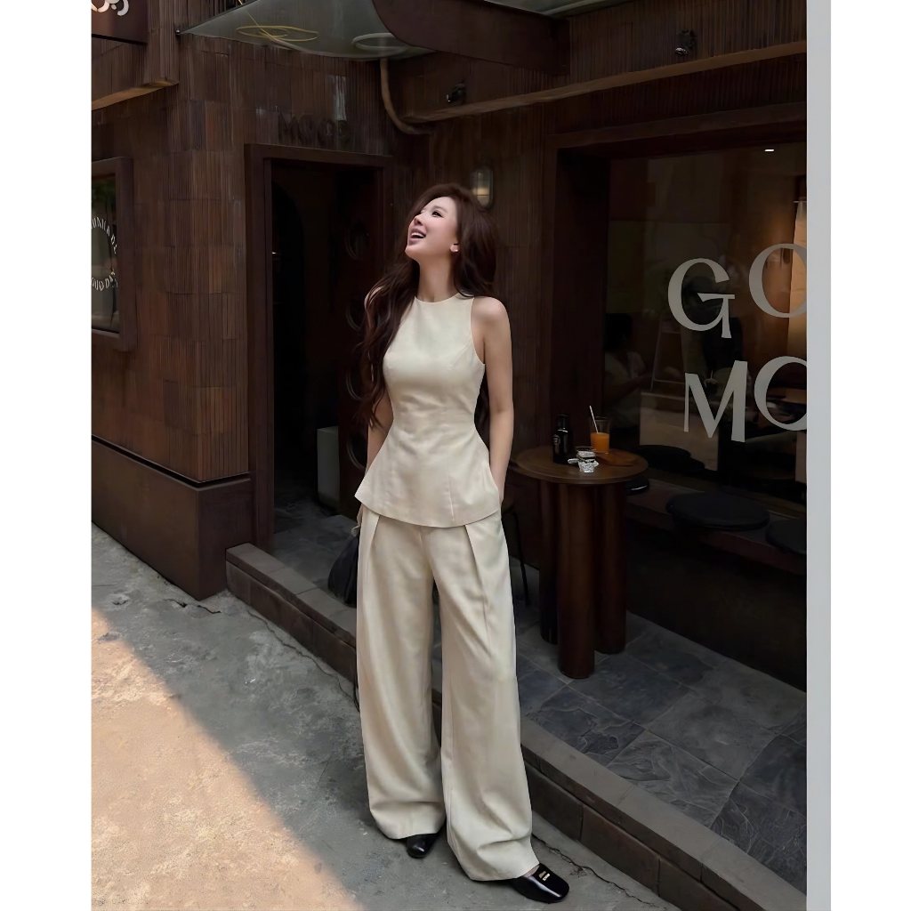 [MỞ BÁN GIẢM 30K] Set Áo Sát Nách Phối Dây Hở Lưng Mix Quần Suông Chất Liệu Linen Mềm Mặc Đi Du Lịch, Dạo Phố | BigBuy360 - bigbuy360.vn