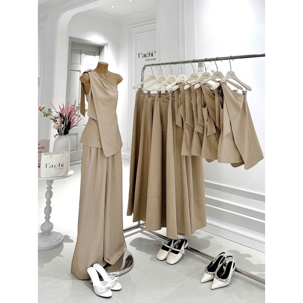 [MỞ BÁN GIẢM 30K] Set Áo Lệch Vai Xẻ Tà Phối Quần Suông Dài Chất Liệu Xước Thái Cao Cấp Mặc Đi Du Lịch, Dạo Phố Hot 2026 | BigBuy360 - bigbuy360.vn