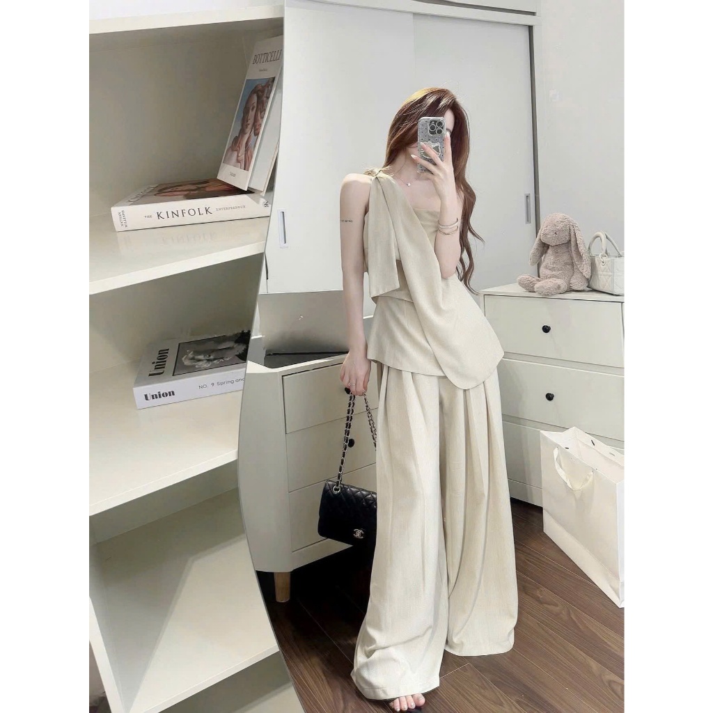 [MỞ BÁN GIẢM 30K] Set Áo Lệch Vai Xẻ Tà Phối Quần Suông Dài Chất Liệu Xước Thái Cao Cấp Mặc Đi Du Lịch, Dạo Phố Hot 2026 | BigBuy360 - bigbuy360.vn