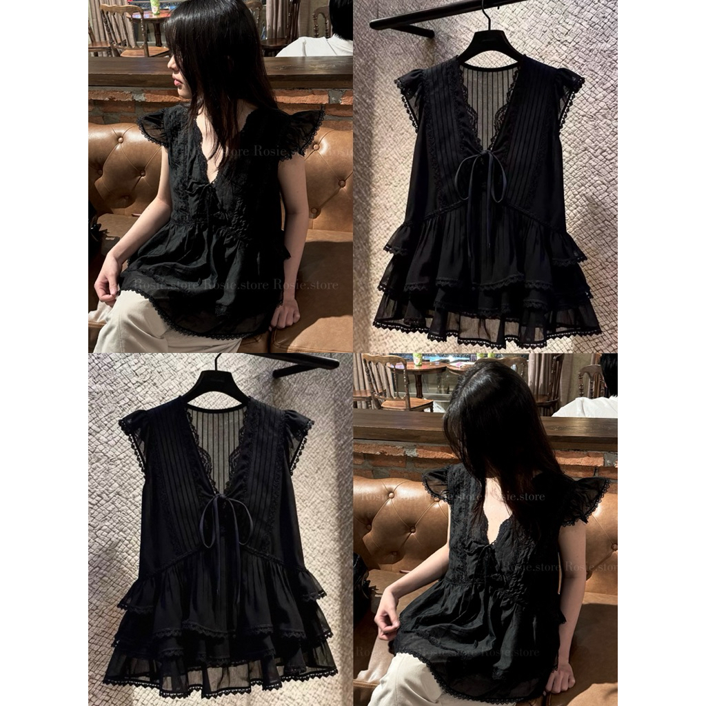 Áo babydoll dáng xoè cổ V phối nơ viền ren bèo tầng, áo cánh tiên babydoll ( ẢNH THẬT SHOP Ở CUỐI) | BigBuy360 - bigbuy360.vn