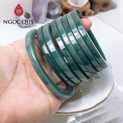 Vòng cẩm thạch A - Vòng ngọc phỉ thúy lam băng bông type A Ngọc Quý bản vuông 5mm ni 51-62mm