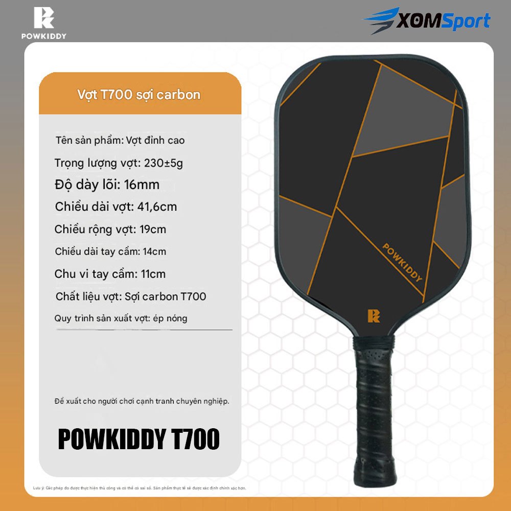 [Chính Hãng] Vợt Pickleball Chuyên Nghiệp Powkiddy T700 - Carbon Fiber - Lõi Tổ Ong Honeycomb