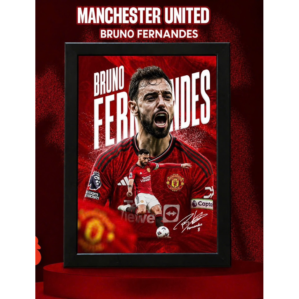 Poster Bruno Fernandes Manchester United Cao Cấp – Khung Ảnh MU Decor Phòng Fan Quỷ Đỏ HD  Khung ảnh
