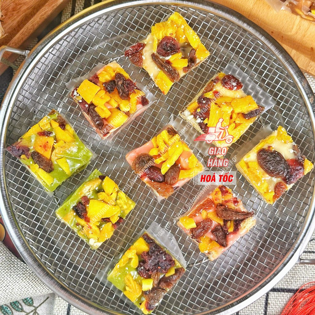 Bánh Bông Tuyết Trái Cây Sấy Mix 4 Vị Truyền Thống Socola Matcha Dâu Tây (Snowflake Cake, Bánh Nouga