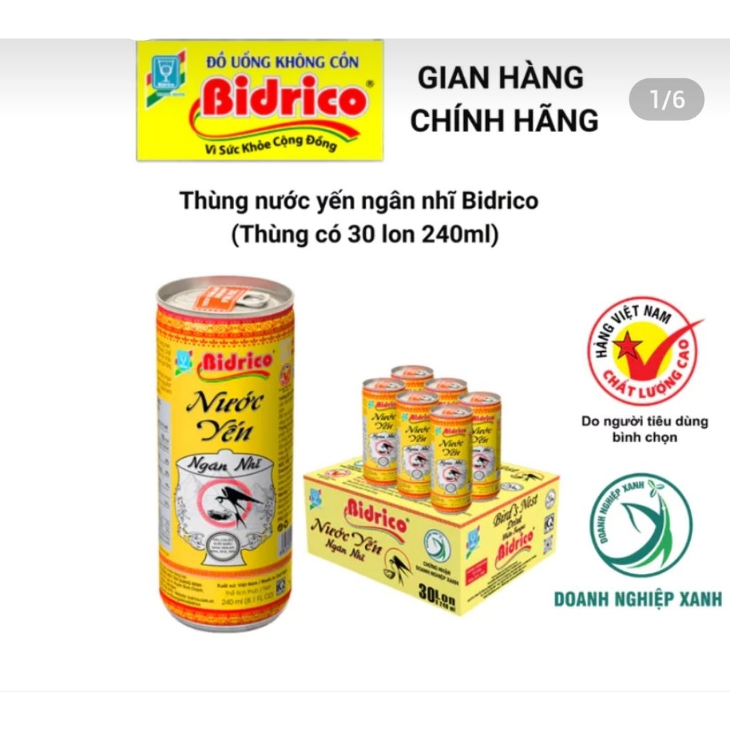 Nước yến ngân nhĩ Bidrico (6lon/240ml)