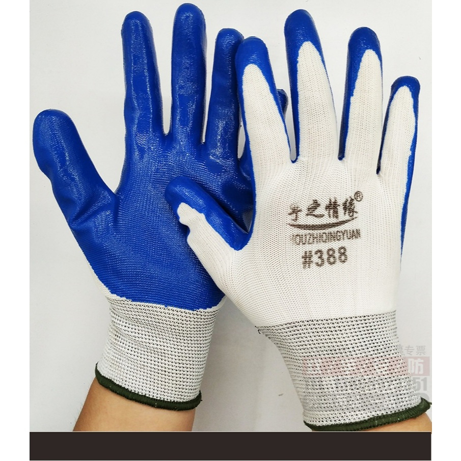 Găng tay lao động 388 nhiều màu phủ PU xanh, đen, đỏ dày, tái sử dụng nhiều lần - Găng tay bảo hộ chống mài mòn