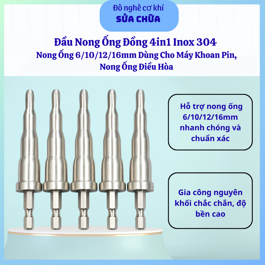 Đầu Nong Ống Đồng 4in1 Inox 304 – Nong Ống 6/10/12/16mm Dùng Cho Máy Khoan Pin, Nong Ống Điều Hòa