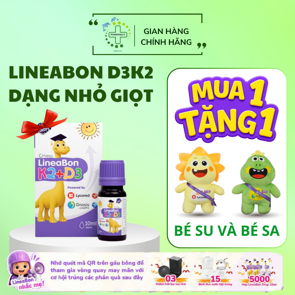 (KOL) Vitamin Lineabon k2 d3 bổ sung k2 d3 mk7 giúp tăng khả năng hấp thu canxi cho trẻ Lọ 10ml