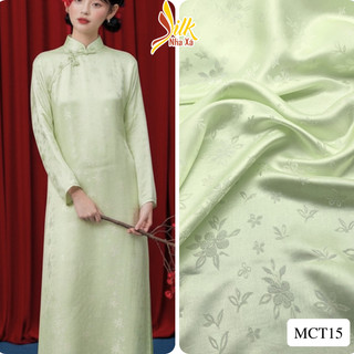 Lụa may áo dài - Nhaxasilk – hoa văn mai chiếu thủy màu cốm non – MCT15
