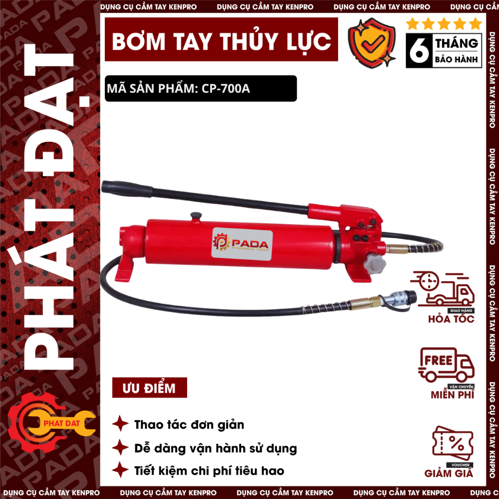 Bơm Tay Thủy Lực PADA CP700-2A, Áp 700 Bar, Dung Dích Dầu 2100cc, Bảo Hành 6 Tháng
