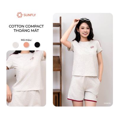 Bộ thể thao nữ SUNFLY cotton co dãn tốt áo cộc quần sooc năng động SS5826