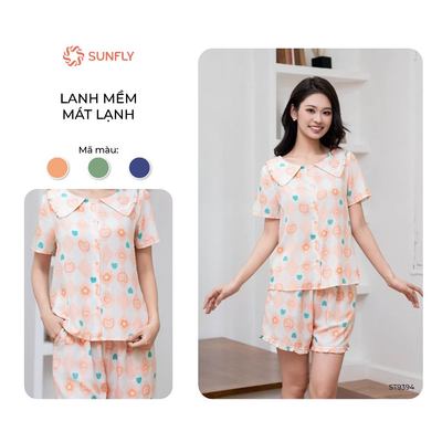 Bộ mặc nhà ijama nữ lanh họa tiết áo cộc quần sooc ST9394