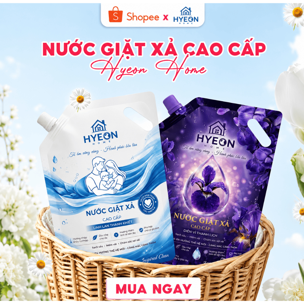 Combo 1 Thùng 4 Túi Nước Giặt Xả HYEON HOME 2in1 Hương Hoa Diên Vĩ & Linh Lan Túi 2,2kg