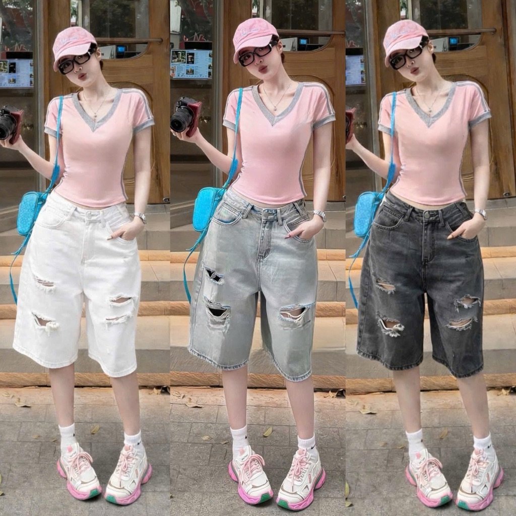 (S-2Xl ) HHCHOU Quần Jean Ngố Rách Fom Lửng Mới Full Màu H139
