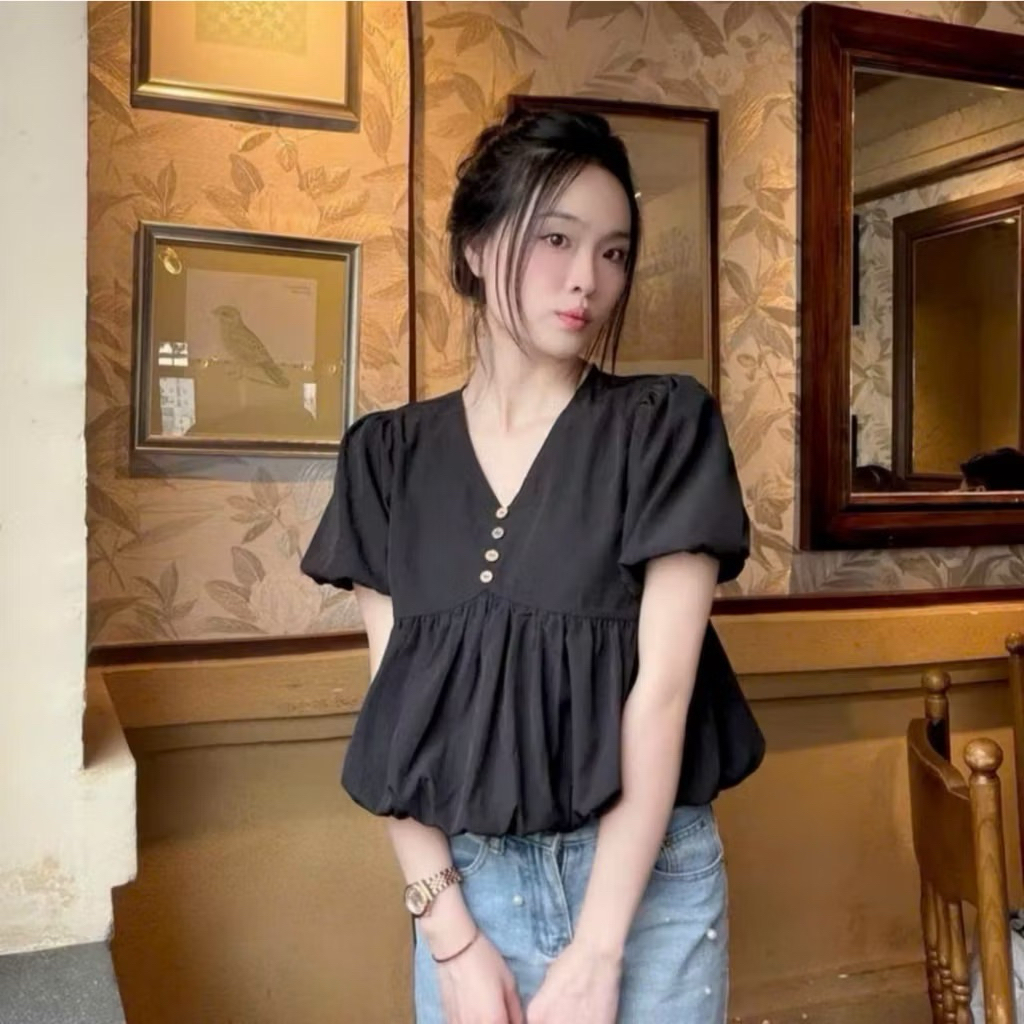 Áo kiểu hottrend nữ cổ V áo bí trẻ trung KENCO Thời Trang Nữ M3003 | BigBuy360 - bigbuy360.vn