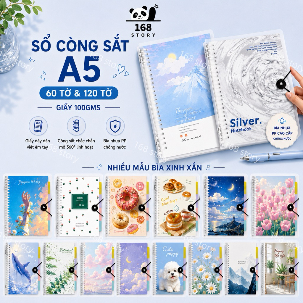 Sổ còng sắt a5, bìa còng a5, giấy refill định lượng 100gsm nhiều hoạ tiết