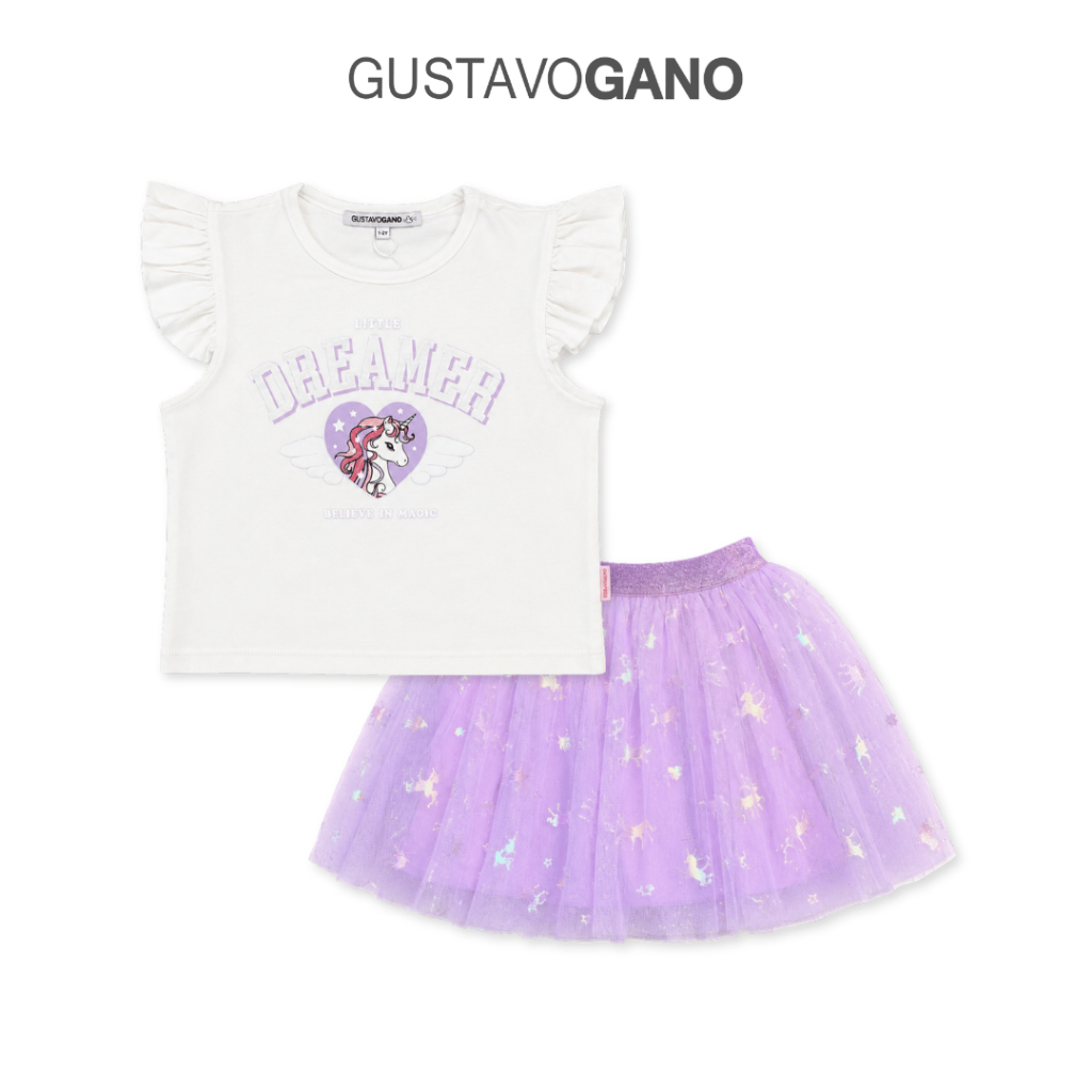 Set áo và chân váy lưới màu sắc cho bé gái Gustavo Gano - SONOKO