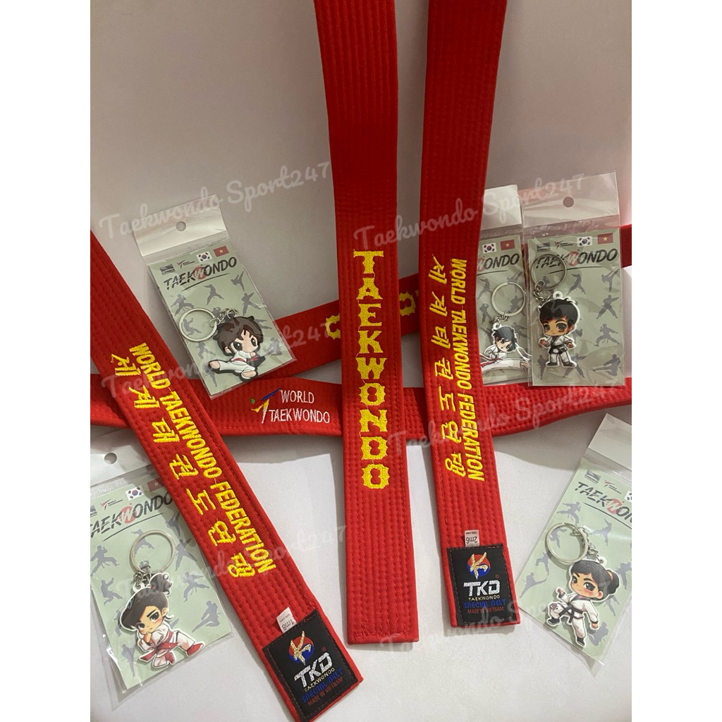 Đai ĐỎ TAEKWONDO vải dày đẹp, tặng kèm MÓC KHOÁ siêu cute [Mẫu Mới Về]