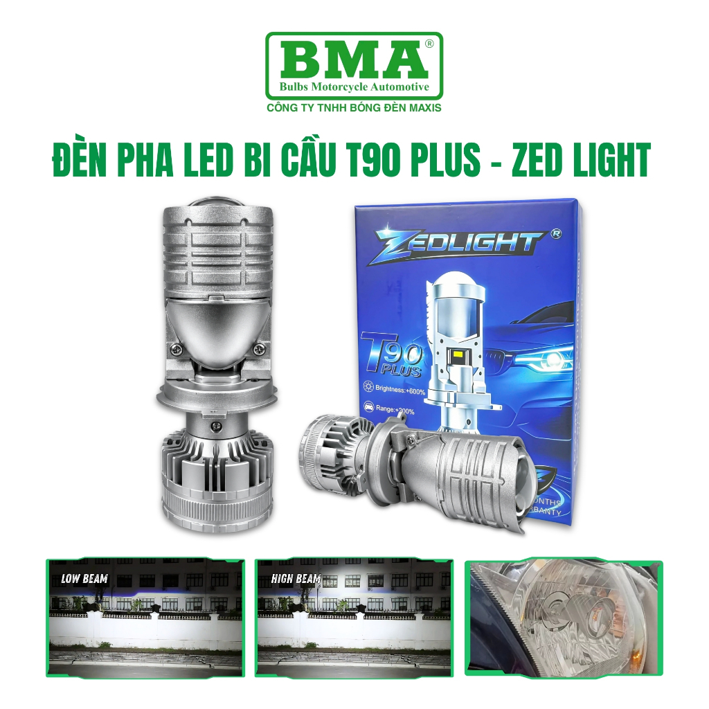 Đèn Pha Bi Cầu T90 PLUS ZED LIGHT - Siêu Sáng, Chiếu Xa Hơn 250m, Lắp Cho Oto & Xe Máy Chân H4