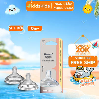 Núm Ty Silicon Siêu Mềm Tự Nhiên Cho Bé Tommee Tippee Natural Start Extra Flow Từ 0 Tháng (Vỉ đôi, tách lẻ)
