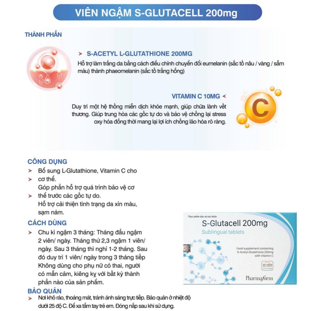 Ảnh 7 của Viên uống sáng da Pharmaform GLUTA-N.A.C, S-GLUTACELL 200MG sáng da, giảm thâm nám 30 viên