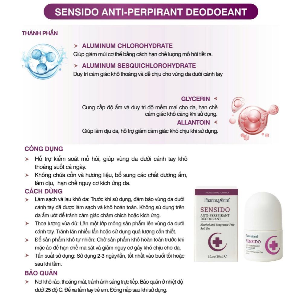 Ảnh 9 của Lăn Khử Mùi Pharmaform Sensido Anti-Perpirant Deodorant hỗ trợ kiểm soát mồ hôi hương Cam dịu nhẹ