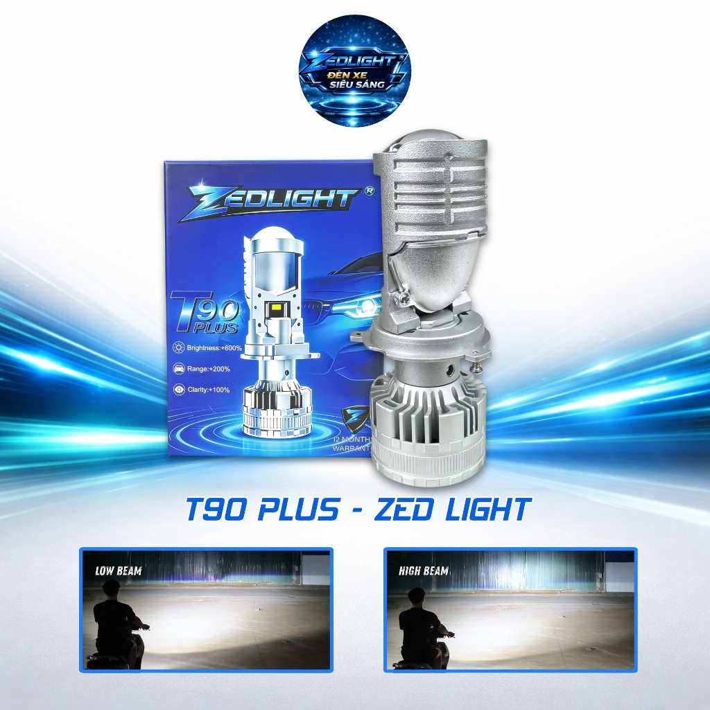 Bóng Đèn LED Bi Cầu T90 PLUS ZED LIGHT - Siêu Sáng, Chiếu Xa Tới 250m, Lắp Cho Oto & Xe Máy Chân H4