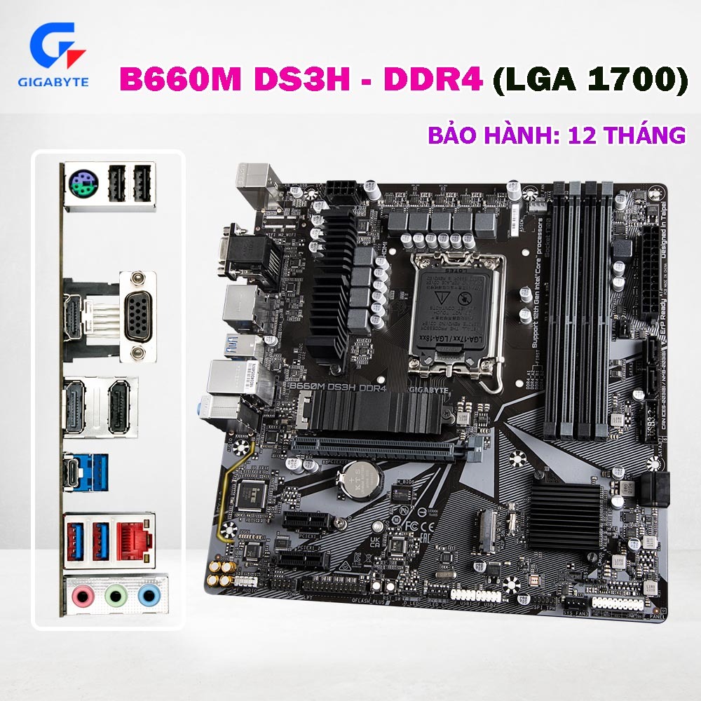 Main Giga B660M DS3H DDR4 Socket 1700 Hỗ Trợ Intel Gen 12 13 14, 4 Khe DDR4, 2 M.2 NVMe, USB Type-C,