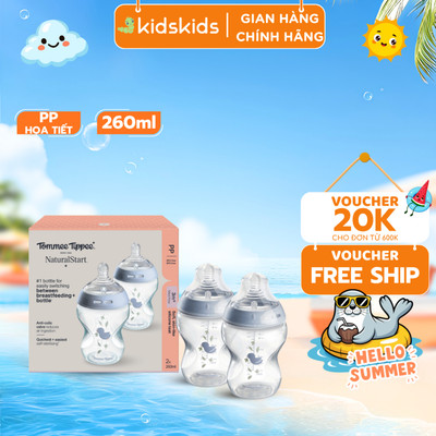 Bình Sữa PP Ty Siêu Mềm Tự Nhiên Tommee Tippee Natural Start 260ml, Núm Ty Của Bình 3-6 Tháng, Xanh (Bình Đôi, Tách Lẻ)