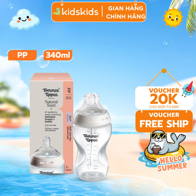 Bình Sữa Ty Siêu Mềm Tự Nhiên Tommee Tippee Natural Start 340ml, Núm Ty Của Bình 3-6 Tháng