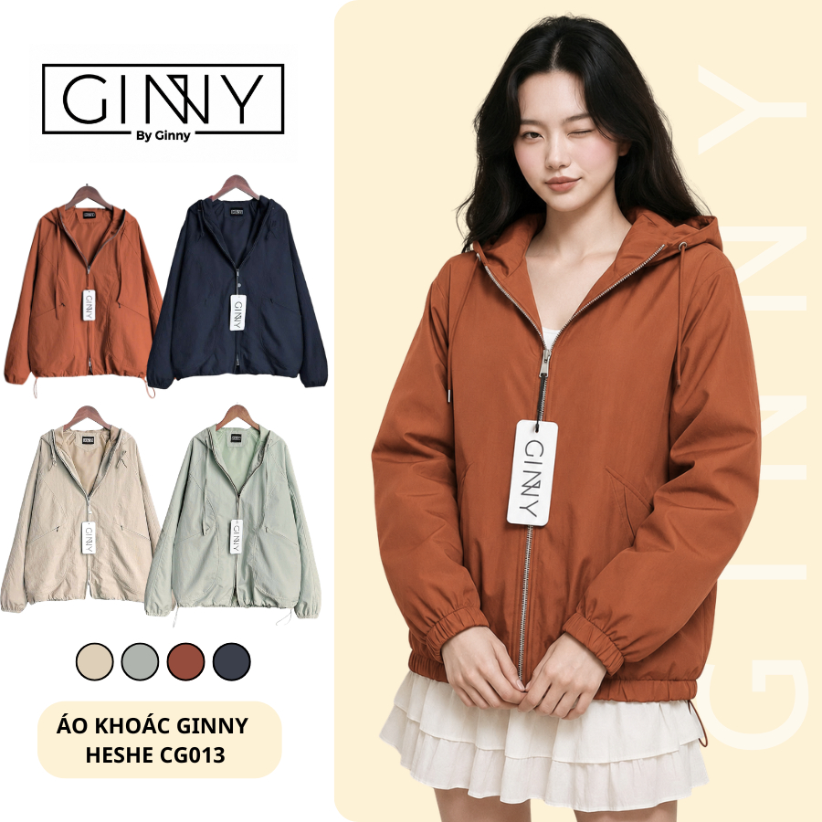 Áo Khoác 𝐆𝐈𝐍𝐍𝐘 Nữ Chống Nắng Heshe CG013 Túi Ngoài Có Khóa Kéo Dây Kéo 2 Chiều