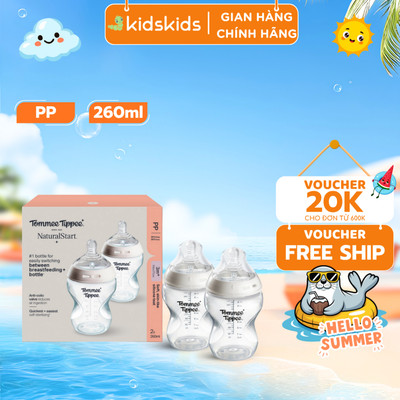 Bình Sữa Ty Siêu Mềm Tự Nhiên Tommee Tippee Natural Start 260ml, Núm Ty Của Bình 3-6 Tháng (Bình Đôi)