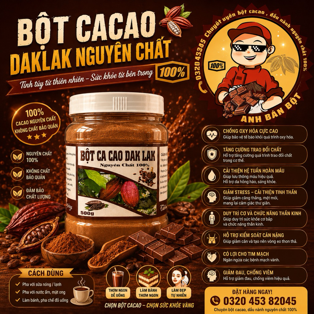 BỘT CACAO DAKLAK NGUYÊN CHẤT 100%