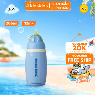 Bình Uống Nước Giữ Nhiệt Có Ống Hút Chống Tràn, Chống Sặc Tommee Tippee ACTIVE STRAW, 266ml, Cho Bé Từ 12 Tháng – Xanh